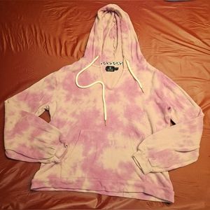 Volcom "Lived In Lounge" New Cropped Hoodie szM Pink Tye Dye Long Sleeve